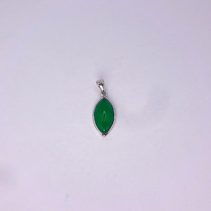 Vintage Green Jade white Gold GF Pendant Lucky Charm | 925 Sterling Silver chain Necklace