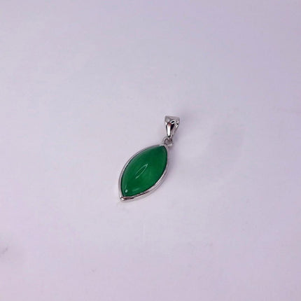 Vintage Green Jade white Gold GF Pendant Lucky Charm | 925 Sterling Silver chain Necklace