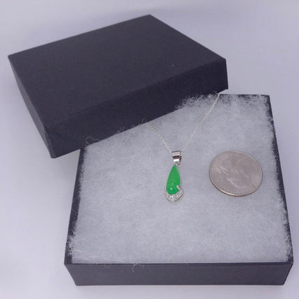Vintage Green Jade white Gold GF Pendant Lucky Charm | 925 Sterling Silver chain Necklace