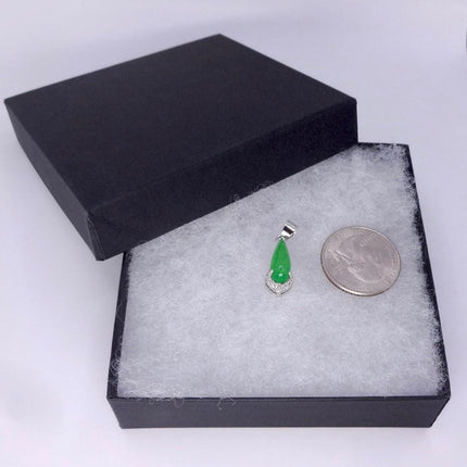 Vintage Green Jade white Gold GF Pendant Lucky Charm | 925 Sterling Silver chain Necklace