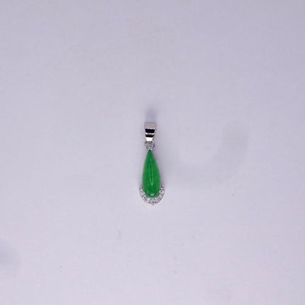 Vintage Green Jade white Gold GF Pendant Lucky Charm | 925 Sterling Silver chain Necklace