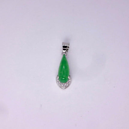 Vintage Green Jade white Gold GF Pendant Lucky Charm | 925 Sterling Silver chain Necklace