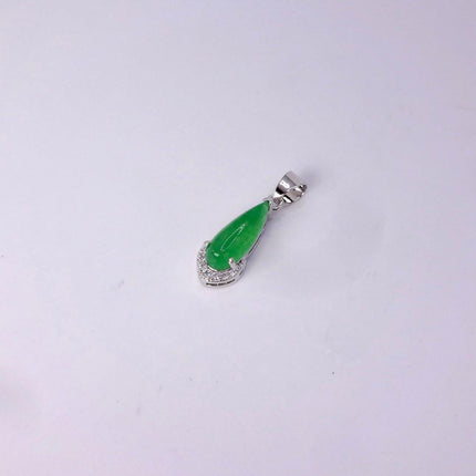Vintage Green Jade white Gold GF Pendant Lucky Charm | 925 Sterling Silver chain Necklace