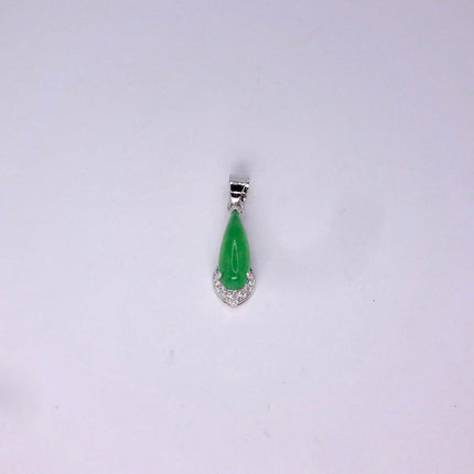 Vintage Green Jade white Gold GF Pendant Lucky Charm | 925 Sterling Silver chain Necklace