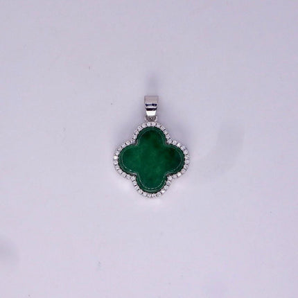Vintage Green Jade white Gold GF Pendant Lucky Charm | 925 Sterling Silver chain Necklace
