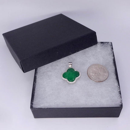 Vintage Green Jade white Gold GF Pendant Lucky Charm | 925 Sterling Silver chain Necklace
