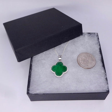 Vintage Green Jade white Gold GF Pendant Lucky Charm | 925 Sterling Silver chain Necklace