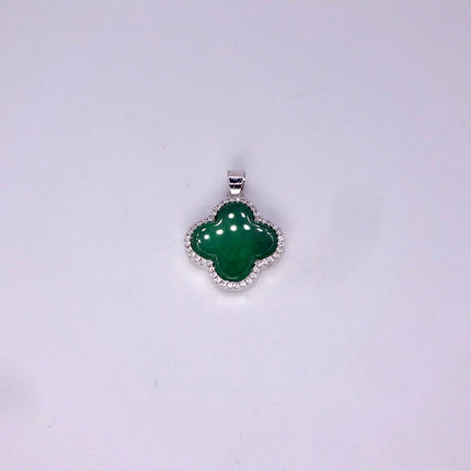 Vintage Green Jade white Gold GF Pendant Lucky Charm | 925 Sterling Silver chain Necklace