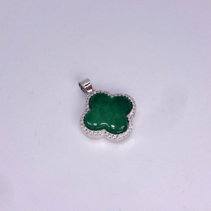 Vintage Green Jade white Gold GF Pendant Lucky Charm | 925 Sterling Silver chain Necklace