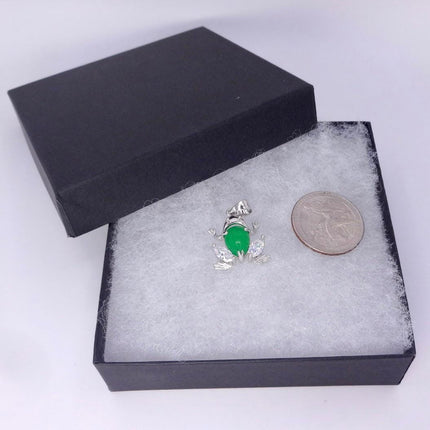 Vintage Green Jade Frog white Gold GF Pendant Lucky Charm | 925 Sterling Silver chain Necklace