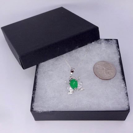Vintage Green Jade Frog white Gold GF Pendant Lucky Charm | 925 Sterling Silver chain Necklace