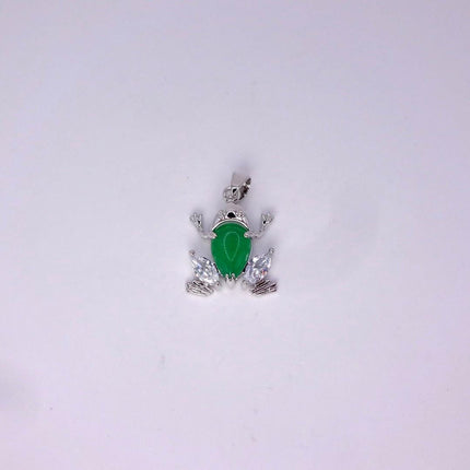 Vintage Green Jade Frog white Gold GF Pendant Lucky Charm | 925 Sterling Silver chain Necklace
