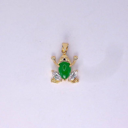 Vintage Green Jade Frog Gold GF Pendant Lucky Charm Chain Necklace