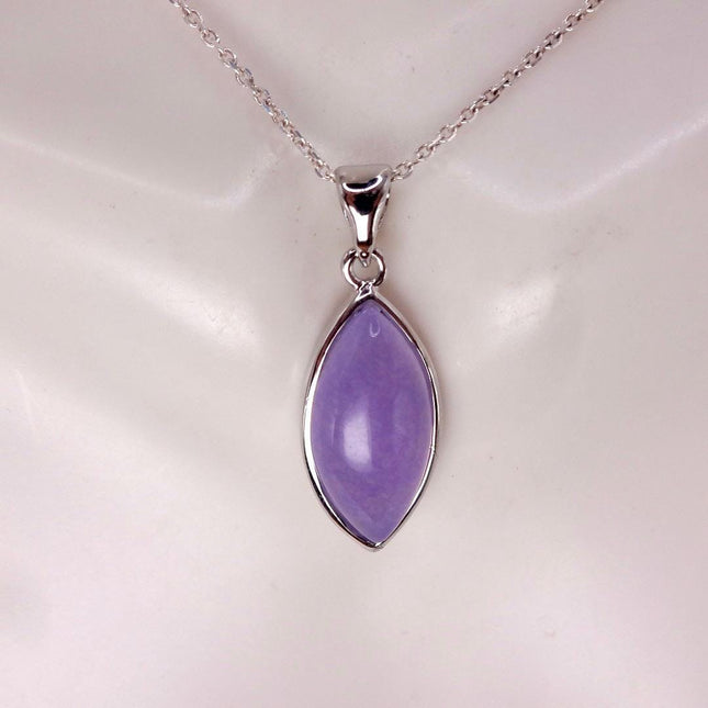 Lavender Jade Necklace: Vintage White Gold Filled Pendant 925 Sterling Silver