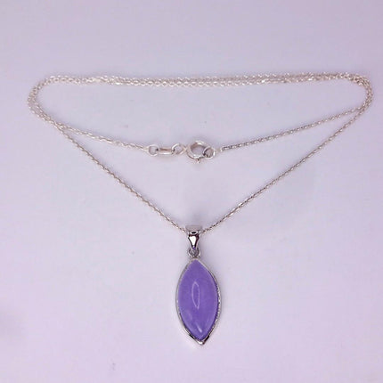 Lavender Jade Necklace: Vintage White Gold Filled Pendant 925 Sterling Silver