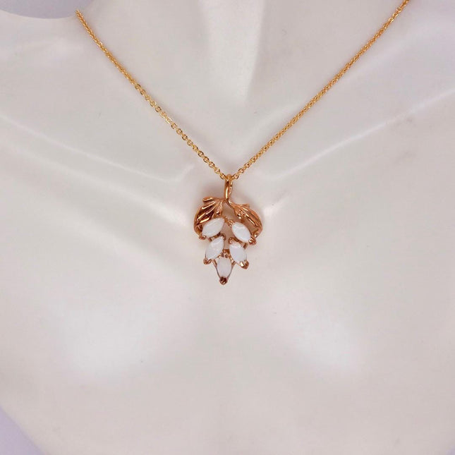 White Fire Opal Necklace - Vintage Style, Gold Filled Minimalist Charm