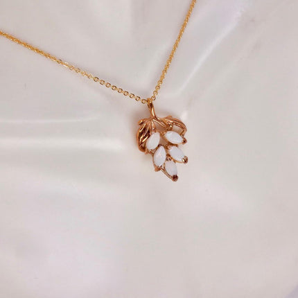 White Fire Opal Necklace - Vintage Style, Gold Filled Minimalist Charm