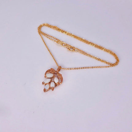 White Fire Opal Necklace - Vintage Style, Gold Filled Minimalist Charm