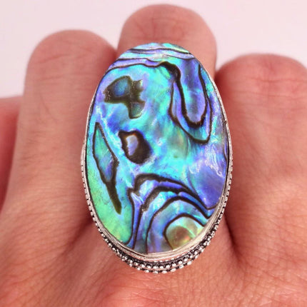 Vintage Abalone Statement Ring - White Bronze, Size 9
