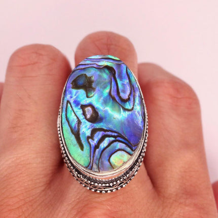 Vintage Abalone Statement Ring - White Bronze, Size 9