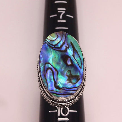 Vintage Abalone Statement Ring - White Bronze, Size 9