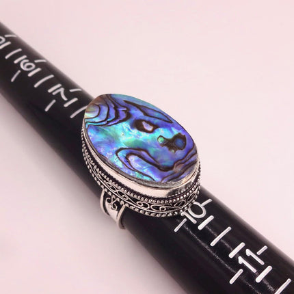 Vintage Abalone Statement Ring - White Bronze, Size 9
