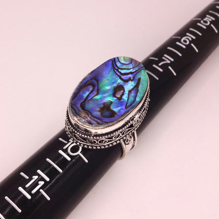 Vintage Abalone Statement Ring - White Bronze, Size 9