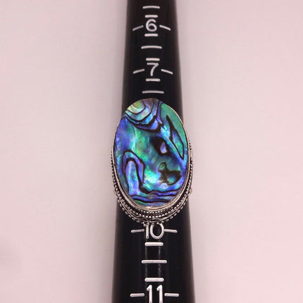 Vintage Abalone Statement Ring - White Bronze, Size 9