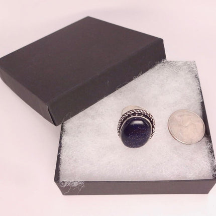 Vintage Black Sandstone Boho Statement Ring Detailed Silver Finished Bronze