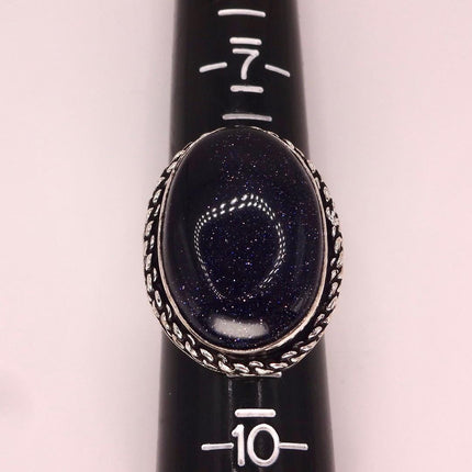 Vintage Black Sandstone Boho Statement Ring Detailed Silver Finished Bronze