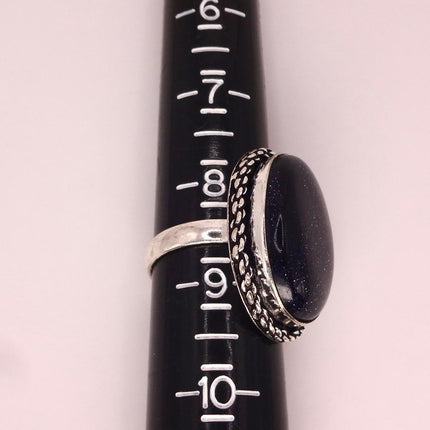 Vintage Black Sandstone Boho Statement Ring Detailed Silver Finished Bronze