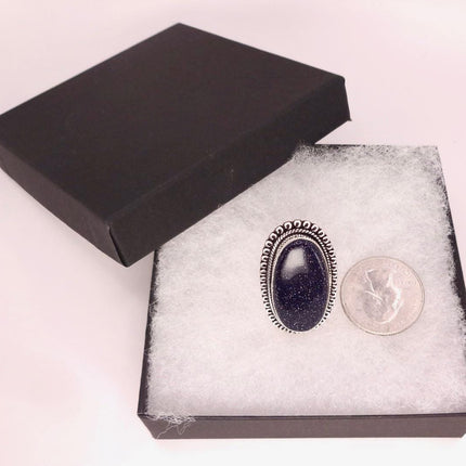 Vintage Black Sandstone Boho Statement Ring Detailed Silver Finished Bronze