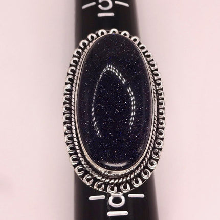 Vintage Black Sandstone Boho Statement Ring Detailed Silver Finished Bronze