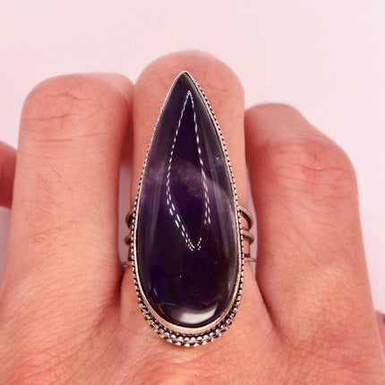 Vintage Purple Amethyst Cocktail Ring Silver Band Statement Ring
