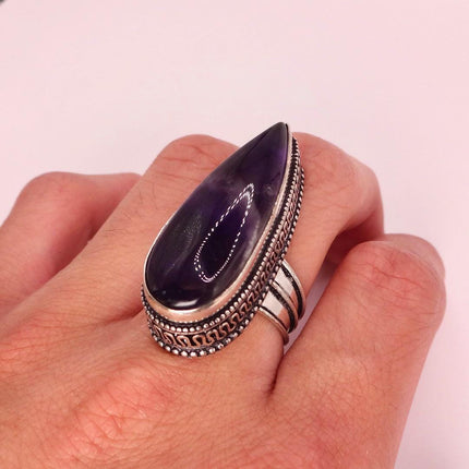 Vintage Purple Amethyst Cocktail Ring Silver Band Statement Ring