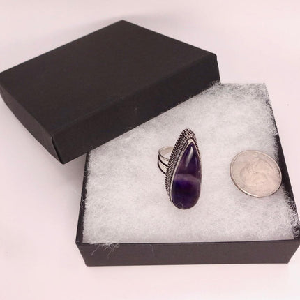 Vintage Purple Amethyst Cocktail Ring Silver Band Statement Ring