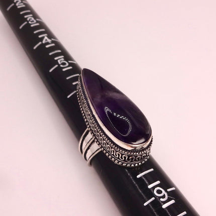 Vintage Purple Amethyst Cocktail Ring Silver Band Statement Ring