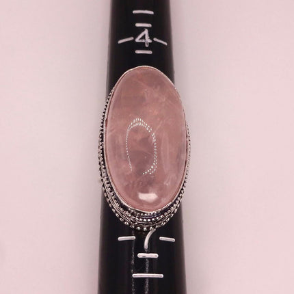 Vintage Rose Quartz Ring: Silver Bronze Boho Statement Ring