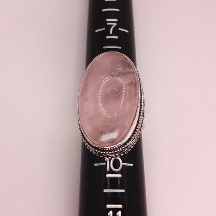 Vintage Rose Quartz Ring: Silver Bronze Boho Statement Ring