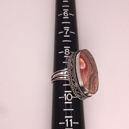 Vintage Agate Boho Statement Ring, Size 9 Silver White Bronze Size 9