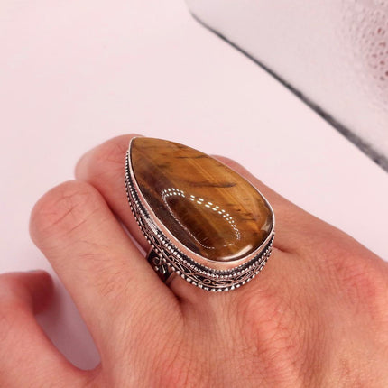 Vintage Chunky Tigers Eye Cocktail Ring - Statement Band
