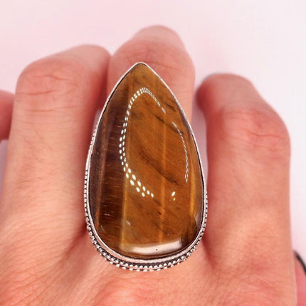 Vintage Chunky Tigers Eye Cocktail Ring - Statement Band