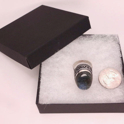 Vintage Chunky Rainbow Labradorite Cocktail Ring - Statement Band