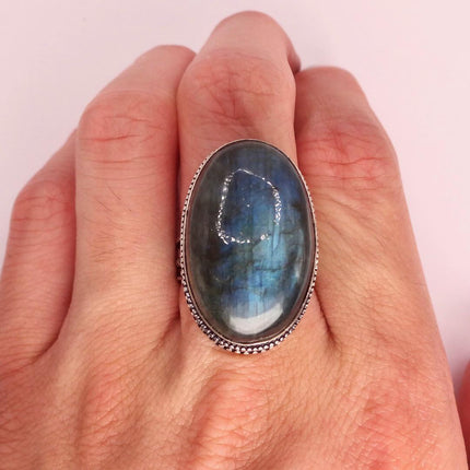 Vintage Chunky Rainbow Labradorite Cocktail Ring - Statement Band