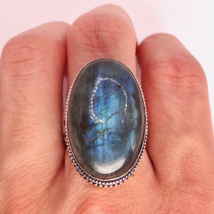 Vintage Chunky Rainbow Labradorite Cocktail Ring - Statement Band