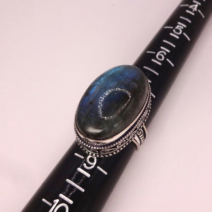 Vintage Chunky Rainbow Labradorite Cocktail Ring - Statement Band