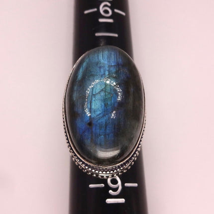 Vintage Chunky Rainbow Labradorite Cocktail Ring - Statement Band