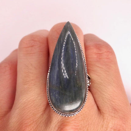 Vintage Chunky Rainbow Labradorite Cocktail Ring - Statement Band