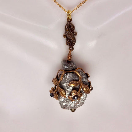 Elegant Vintage Pyrite Crystal Bronze Necklace Gold Pyrite