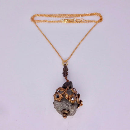 Elegant Vintage Pyrite Crystal Bronze Necklace Gold Pyrite